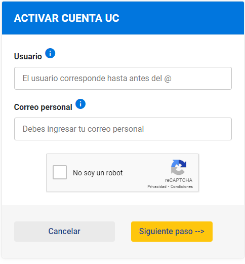 Formulario activa tu cuenta UC
