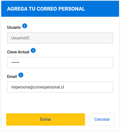 Formulario agrega tu correo personal