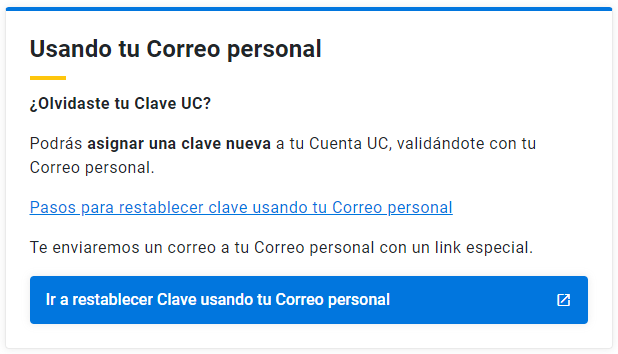 Restablece tu Clave UC usando tu correo personal